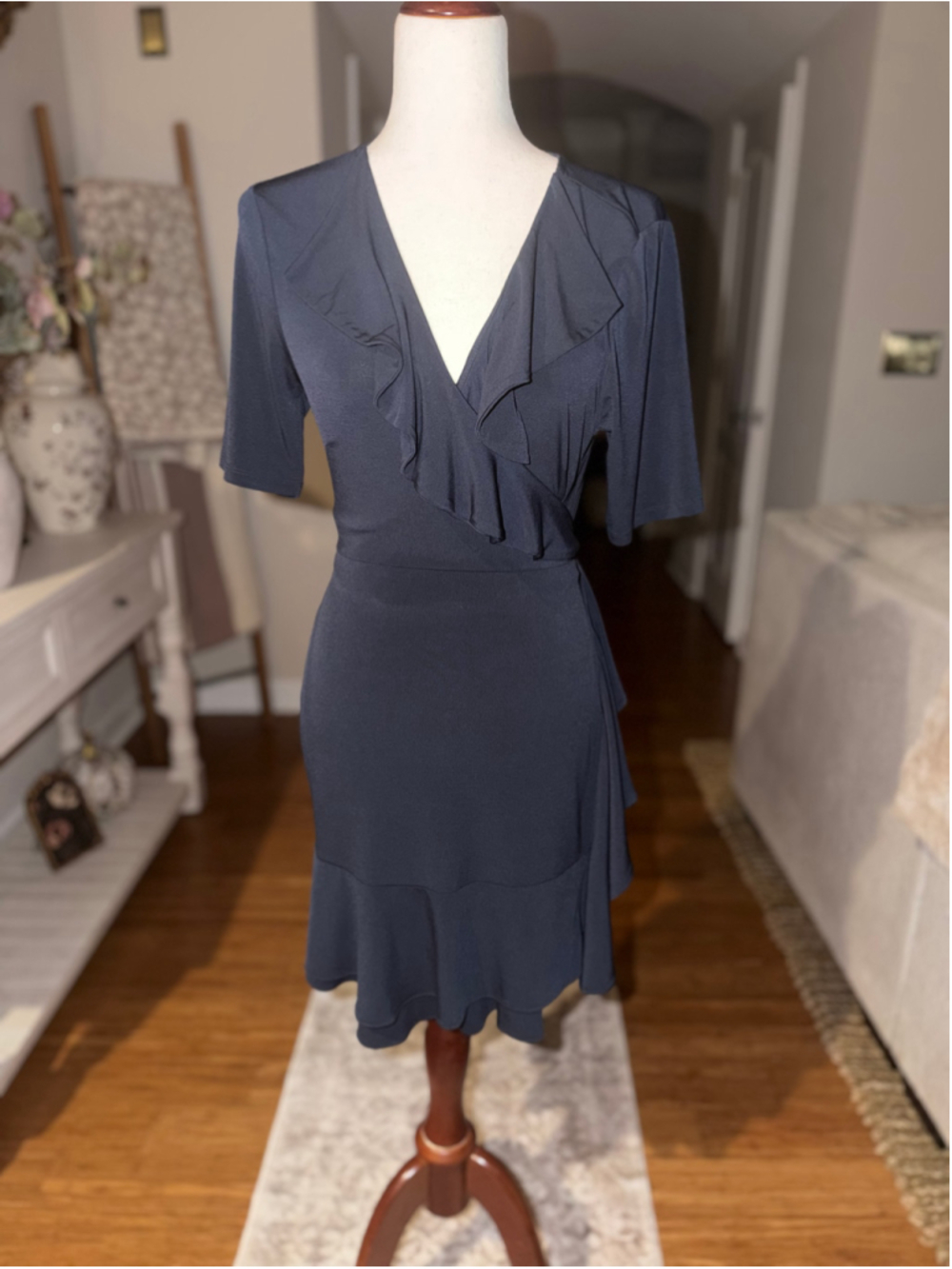 The Limited Navy Ruffle Wrap Dress Petite Medium